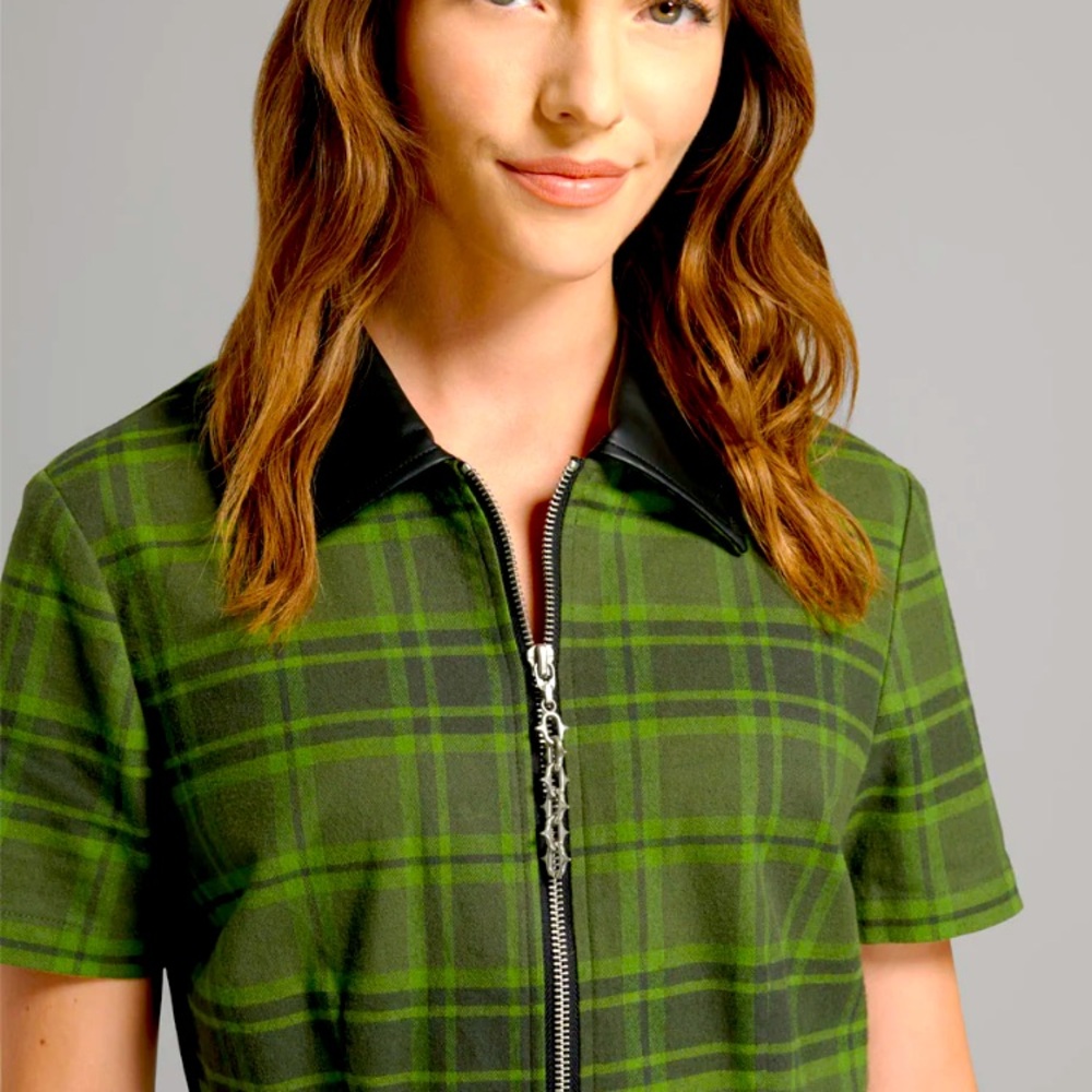 On A Power Zip Plaid Skater Dress